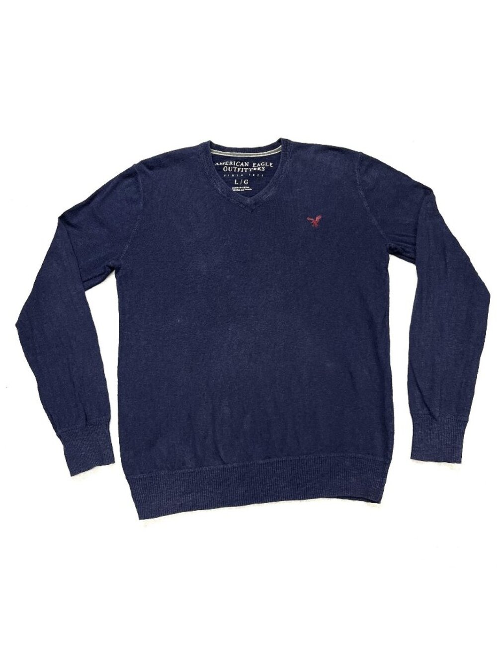 American Eagle V Neck Sweater Mens L Navy Blue Lightweight Knit Pullover Y2K